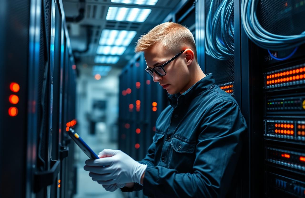 Technician in server room